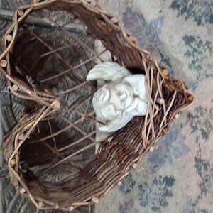 Vintage rustic willow 14" W. heart shaped wall basket.